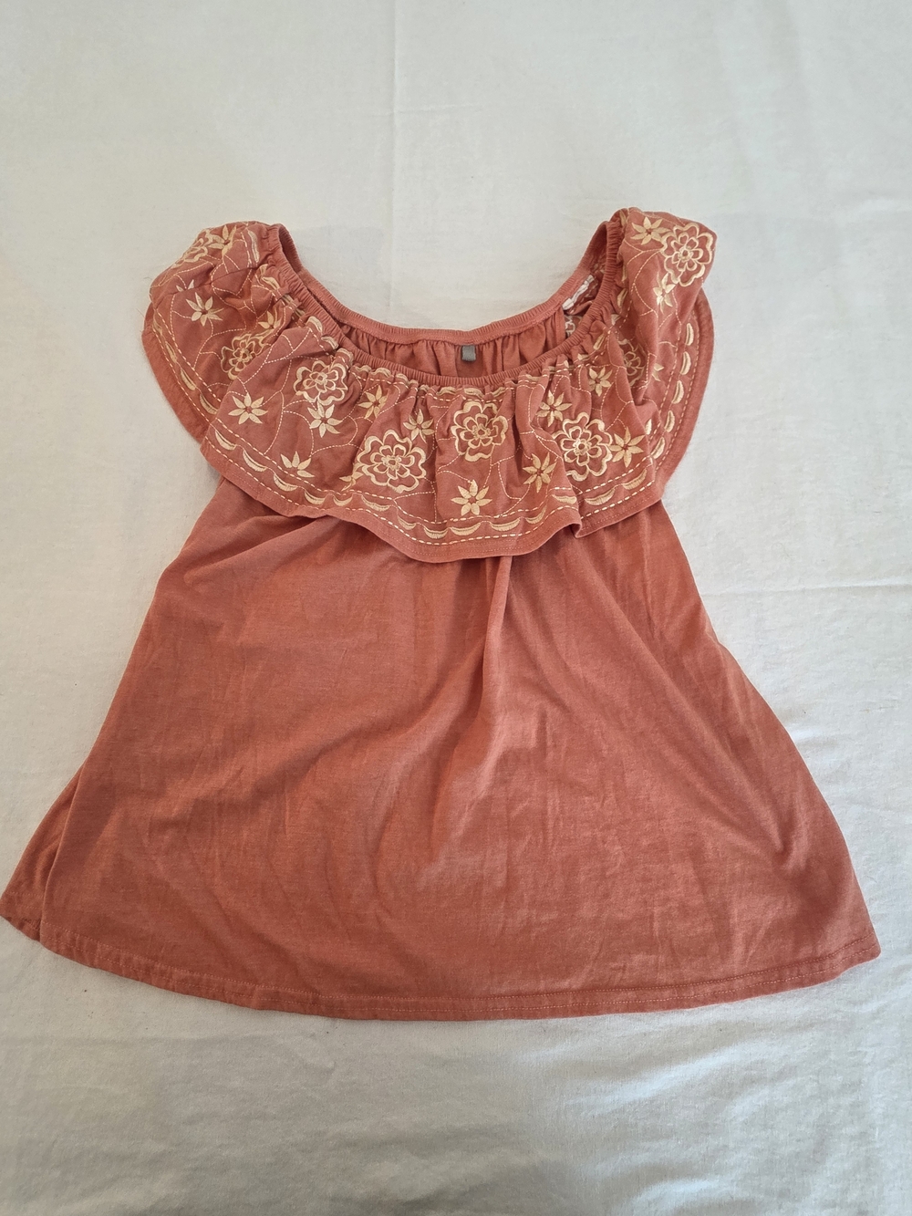 Panhandler Embroidered Off-Shoulder Women's Top in Coral/rust